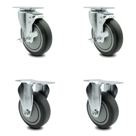 Service Caster 5 Inch Thermoplastic Rubber Swivel Top Plate Caster Set with 2 Brakes 2 Rigid SCC-20S514-TPRB-TLB-2-R-2